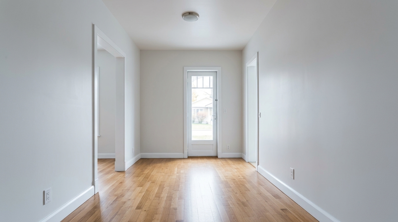 Hall d'entrée fraîchement repeint dans une maison neuve à Mirabel